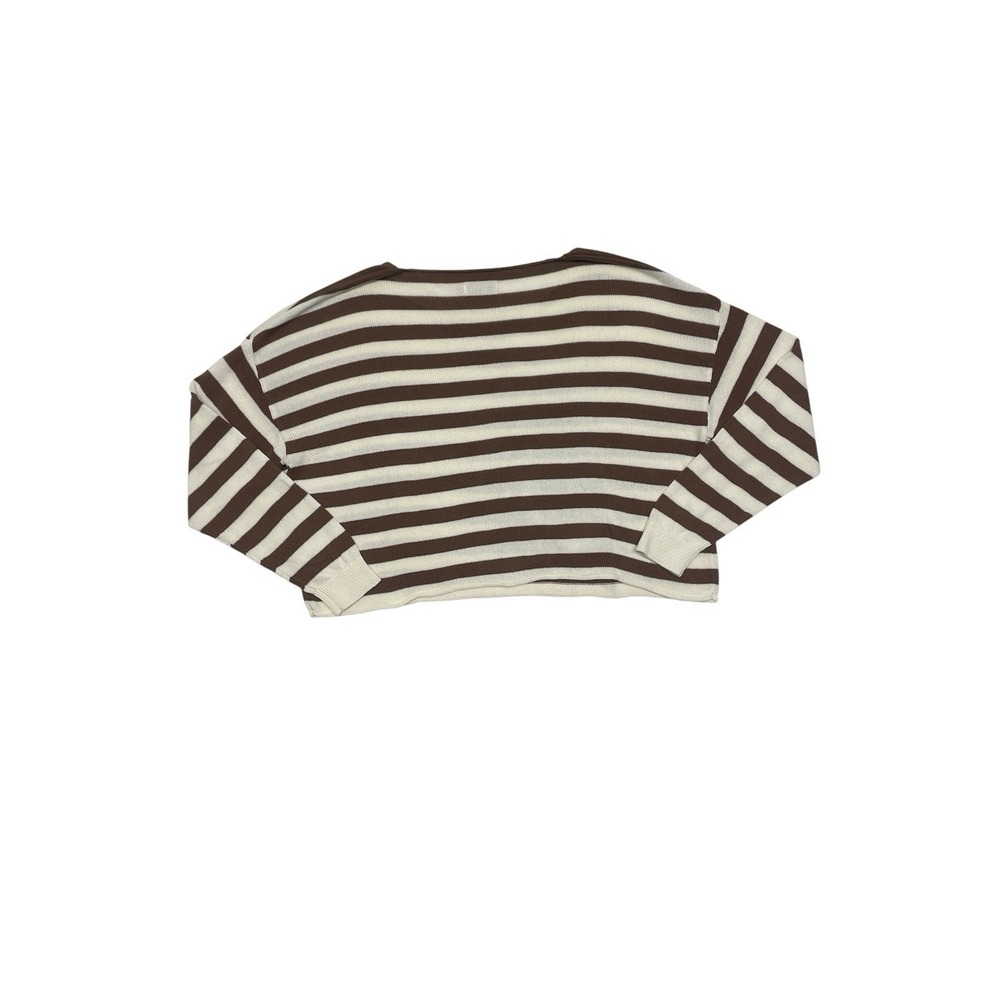 Edikted Size Medium Brown & White Knit Cropped Striped Sweater Top - Picture 6 of 12